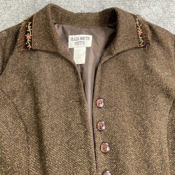 Plaza South Jacket Women 12P Brown shacket Bell sleeves‎ Embroidered details - Picture 2 of 12
